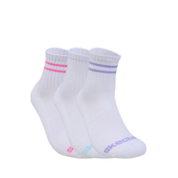 Skechers 3Pk Girls 1/2 Terry High Qtr Crew - White / Bright