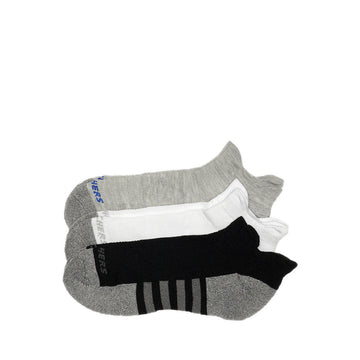 Skechers 3Pk Mens Extended Terry Low Cut W/ Double Heel Tab Socks - Grey / Black